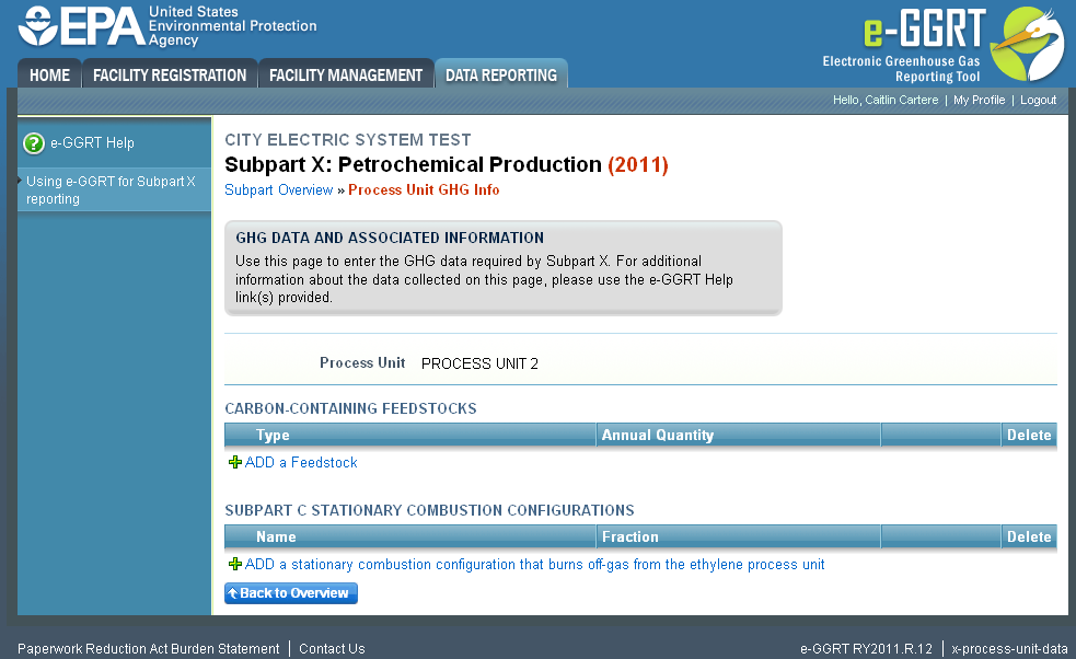 Subpart X: Step 2 - Adding Feedstock Data