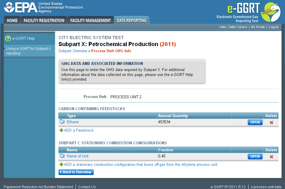 Subpart X: Step 5 - Deleting Feedstock or Stationary Combustion Configuration