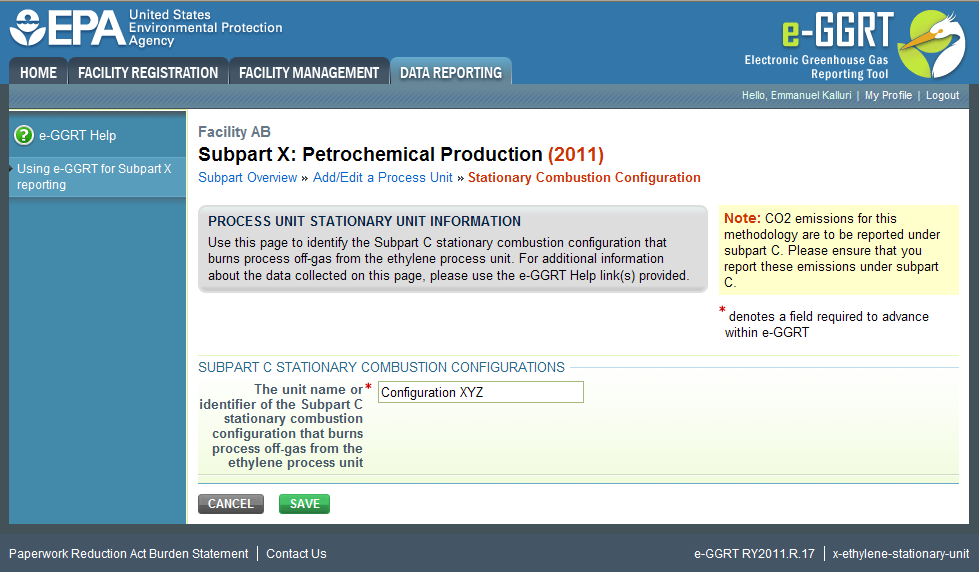 Subpart X: Step 3 - Add Stationary Combustion Configuration Data