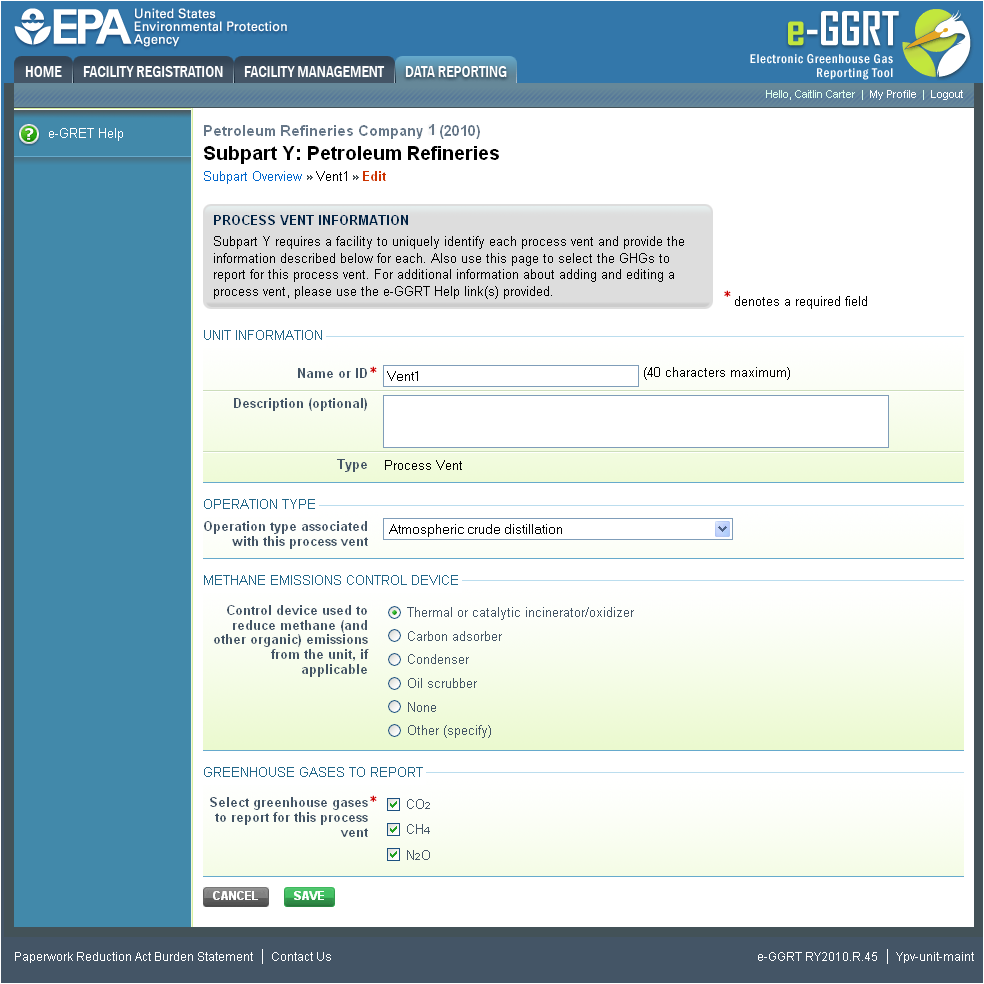 Subpart Y: Adding or Updating Vent Unit Information