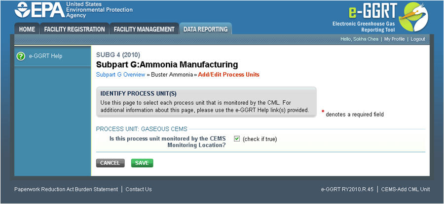 CML Process Units Selection page image