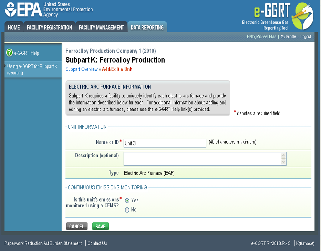 Image of Ferroalloy Production page asking for unit information.