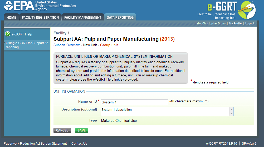 Subpart AA: Step 2 - Enter Required Information