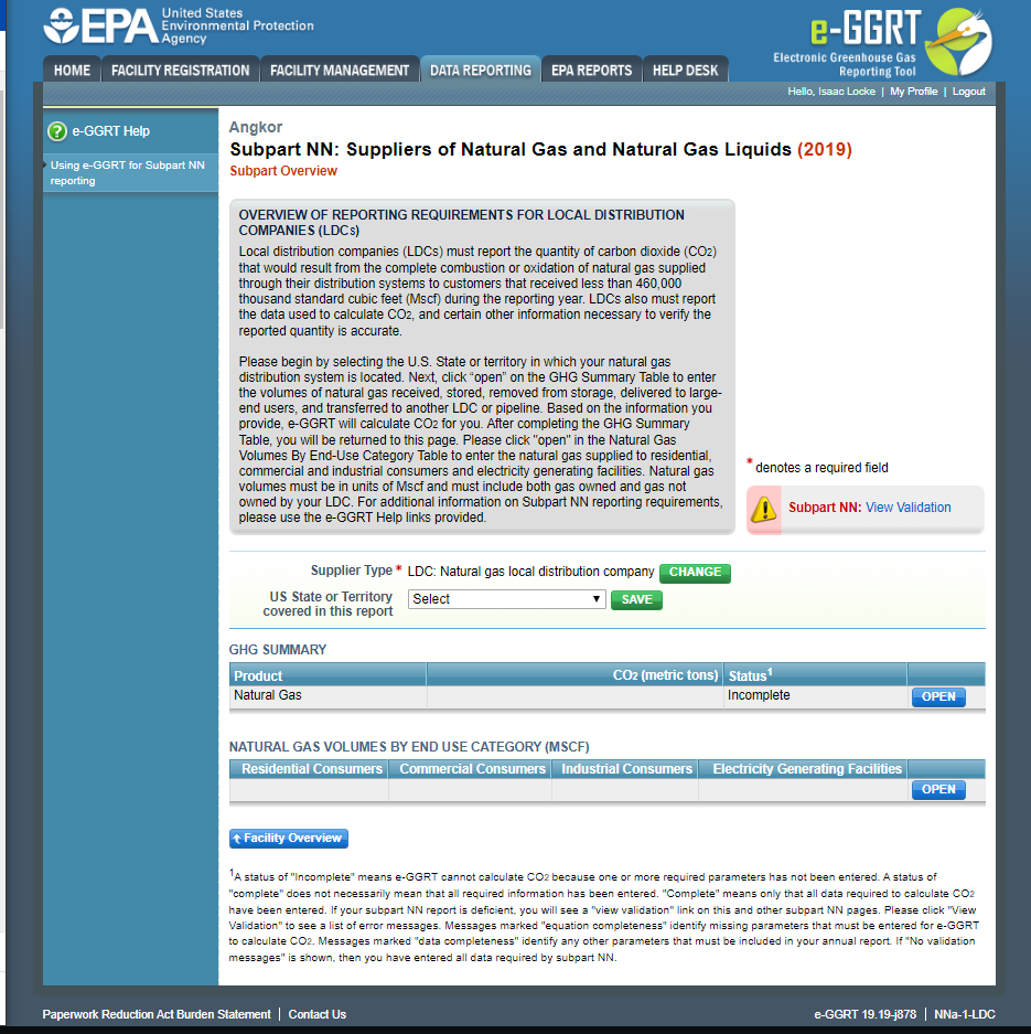 Image of Subpart NN for the supplier type and GHG summary.