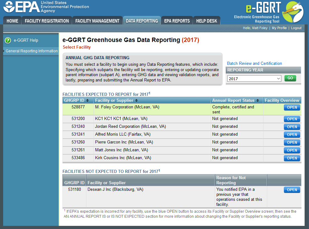 Image of selecting a facility or supplier
