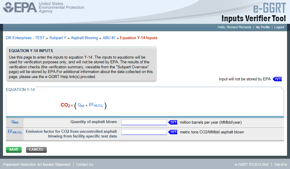 Subpart Y: Step 1a - Equation Y-14 Inputs in e-GGRT IVT