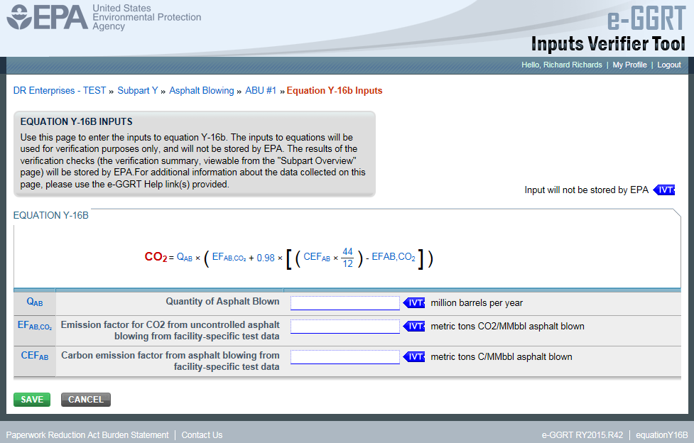 Subpart Y: Step 1c - Equation Y-16b Inputs in e-GGRT IVT