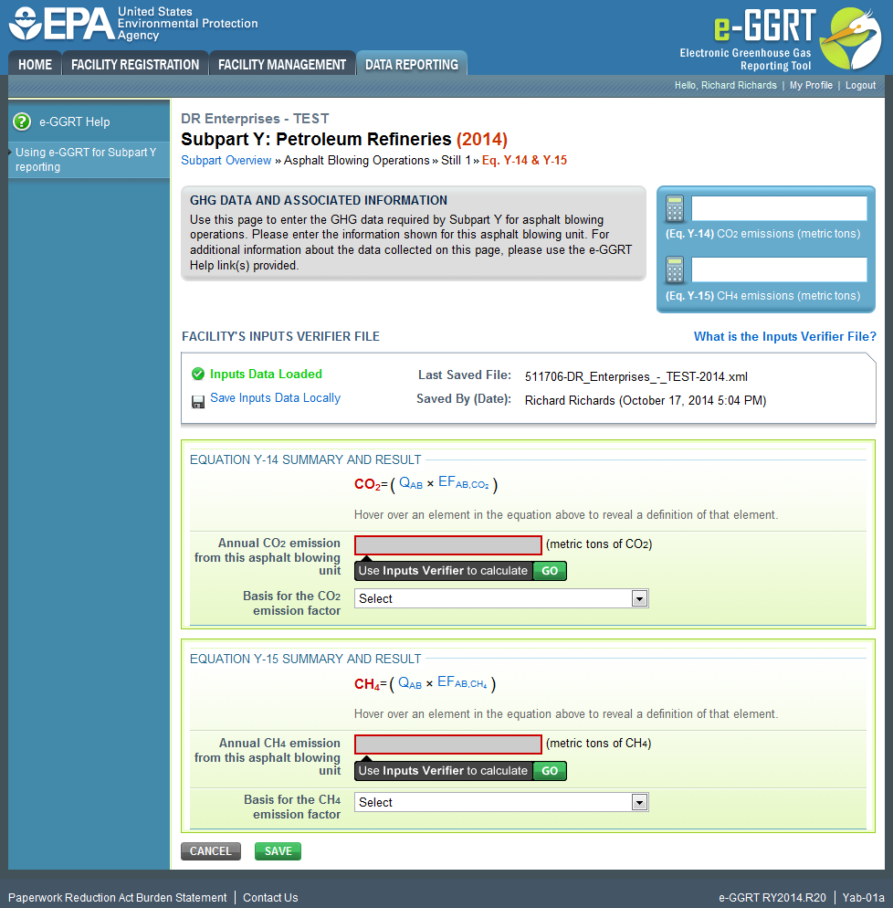 Subpart Y: Step 1a - Equation Y-14/Y-15 Summary and Result