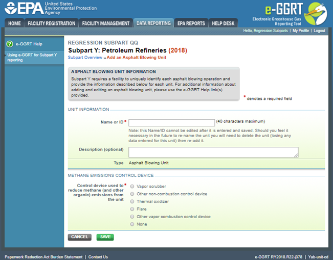 Subpart Y: Adding or Updating Asphalt Blowing Information