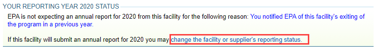  "change the facility or supplier's reporting status" link image
