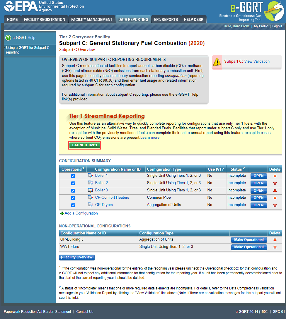 Subpart C Launch Tier 1 Streamlined Reporting Button
