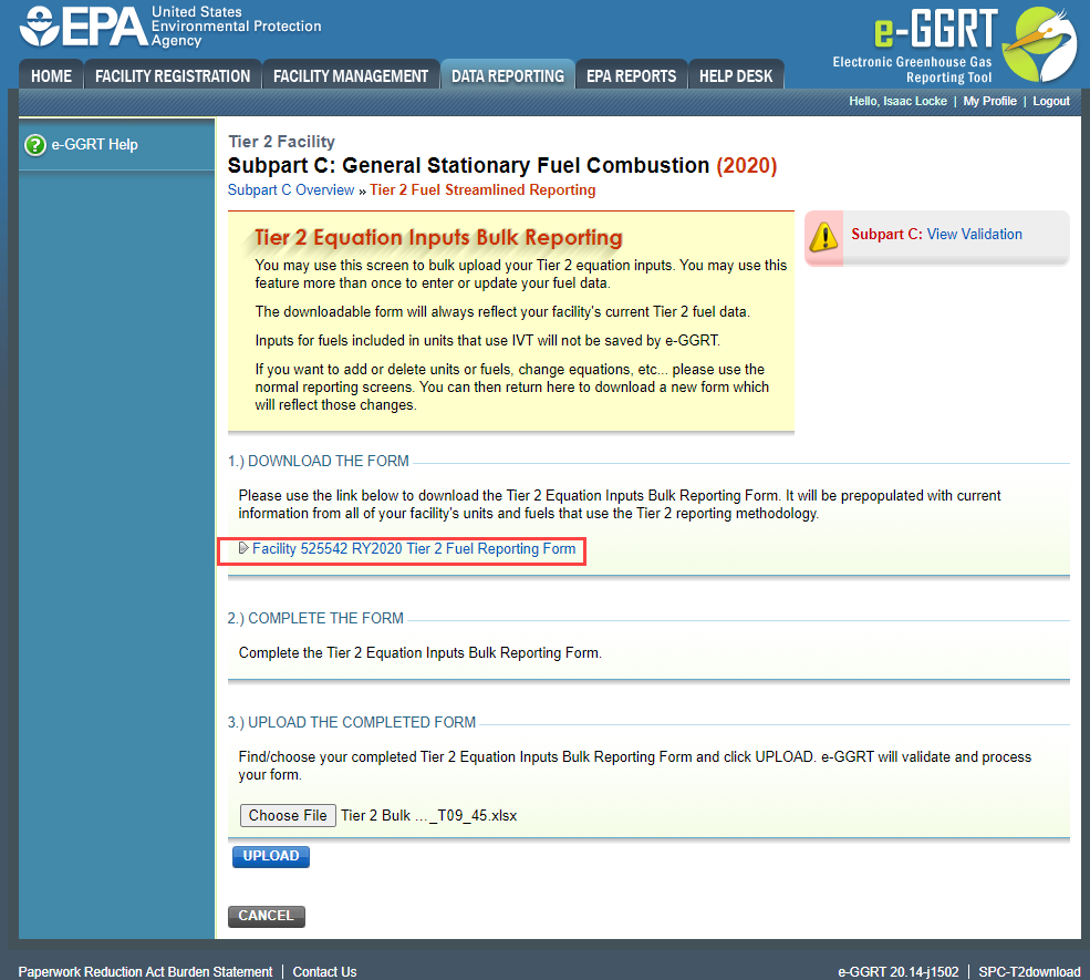 Subpart C Launch Tier 2 Equation Inputs Bulk Reporting