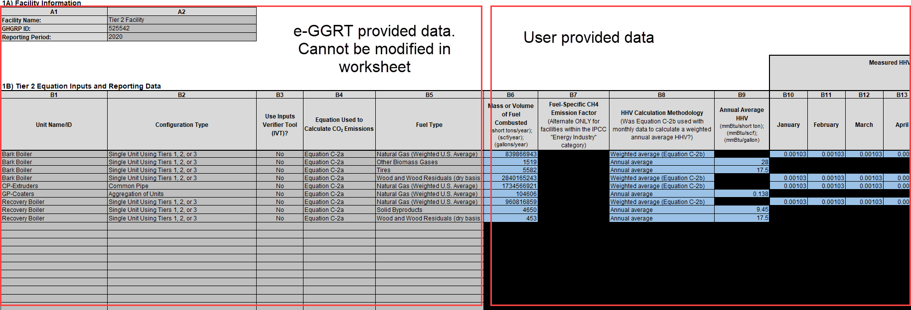 Subpart C Launch Tier 2 Equation Inputs Bulk Reporting Data Entry into Spreadsheet