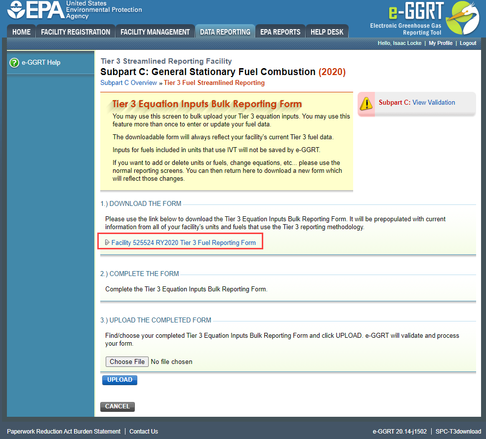Subpart C Launch Tier 3 Equation Inputs Bulk Reporting