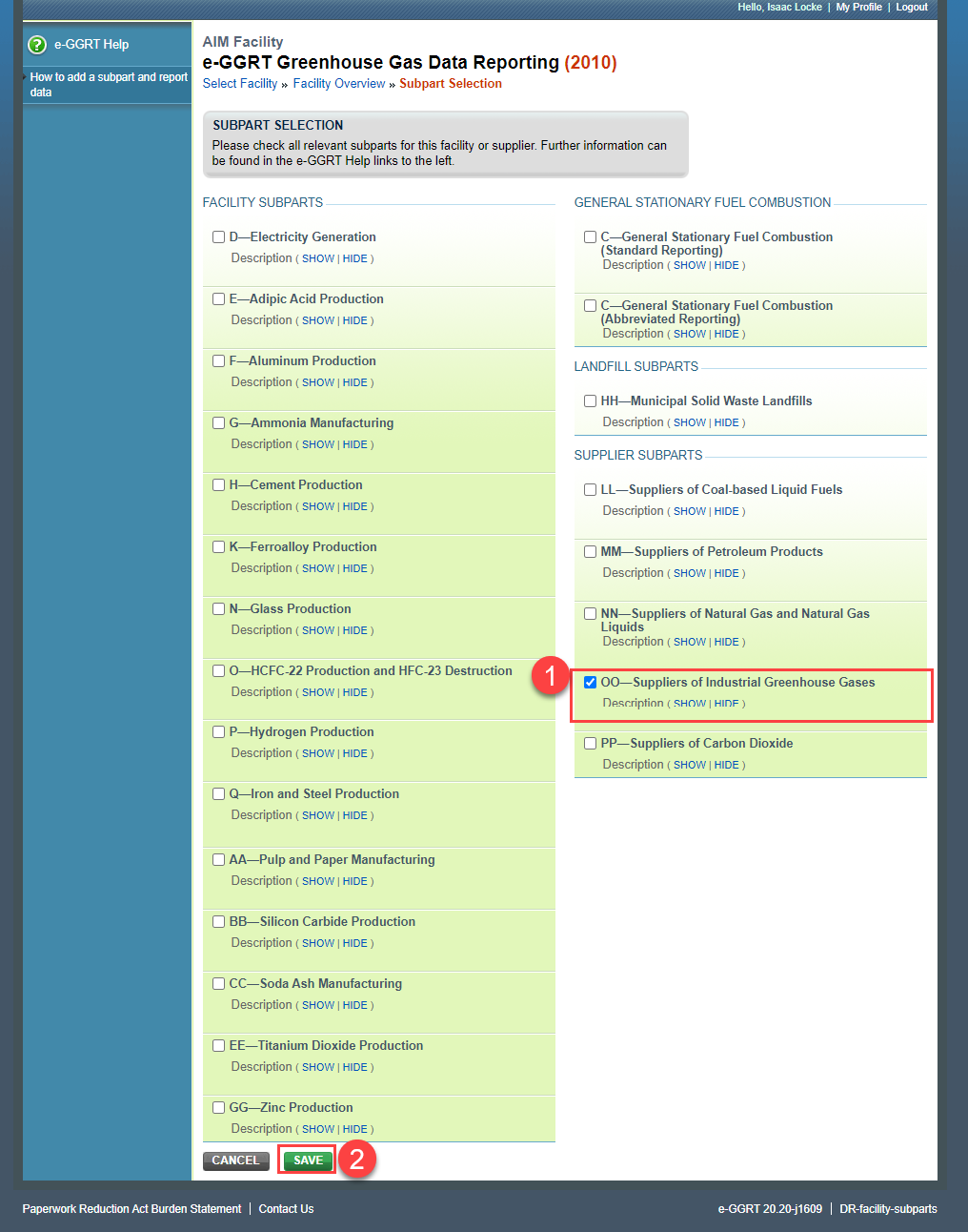 Image of ADD or REMOVE Subparts options