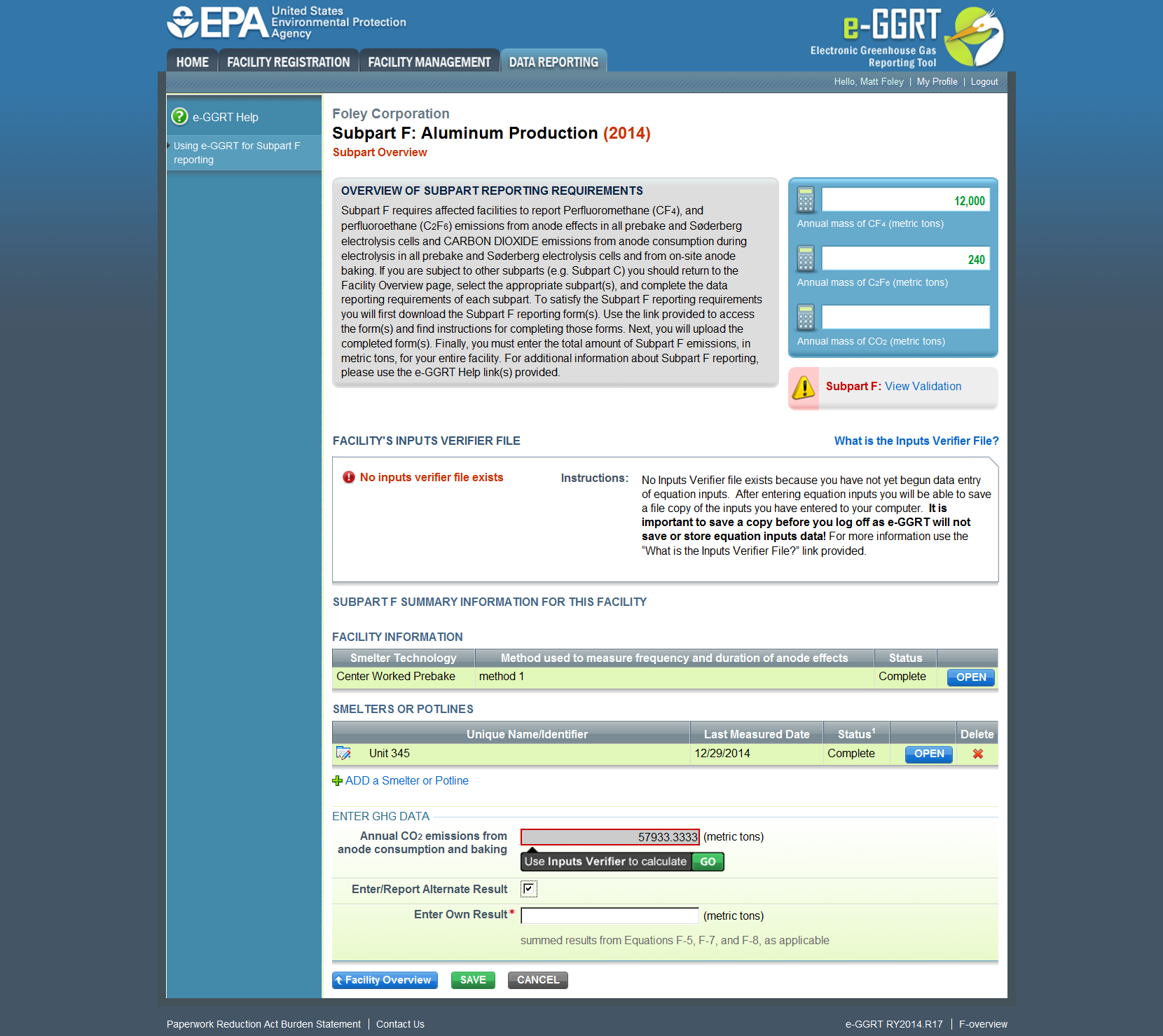 Subpart F: Overview - Enter Own Result