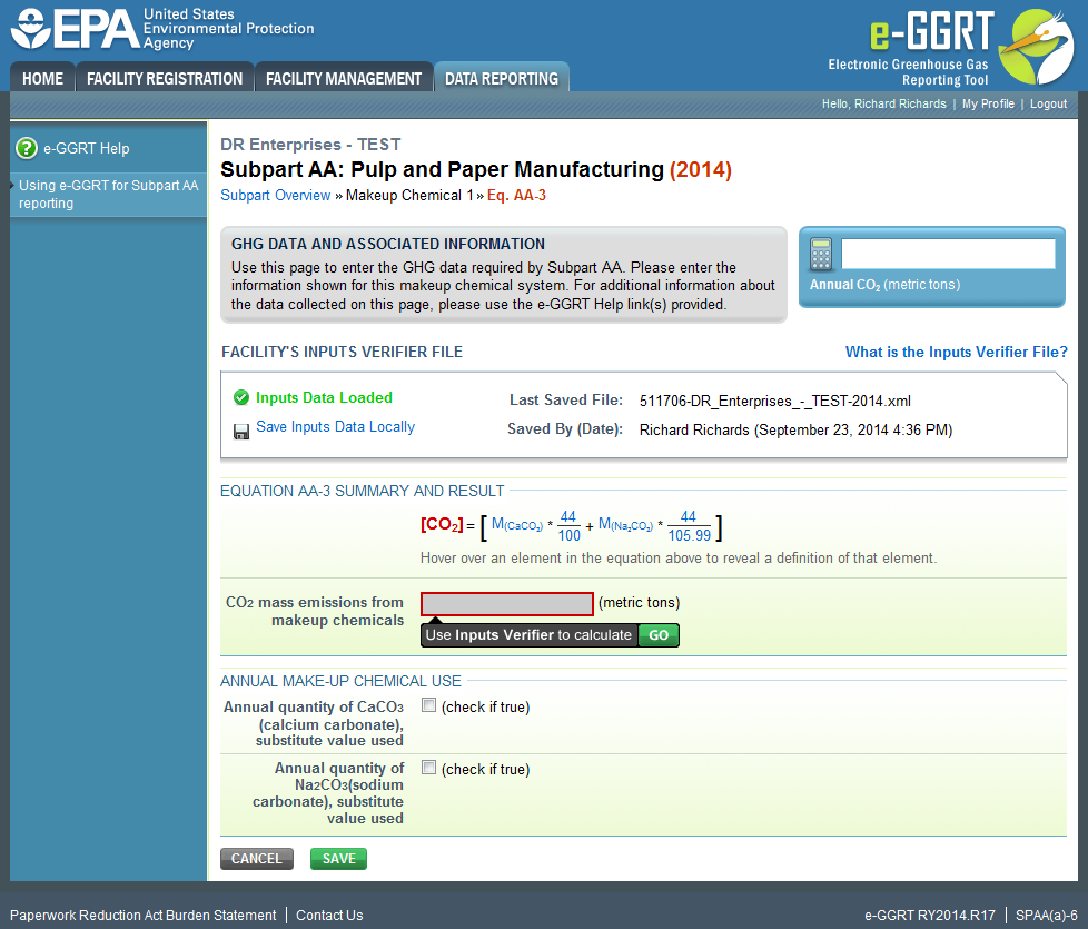 Subpart AA: Makeup Chemical Emissions page
