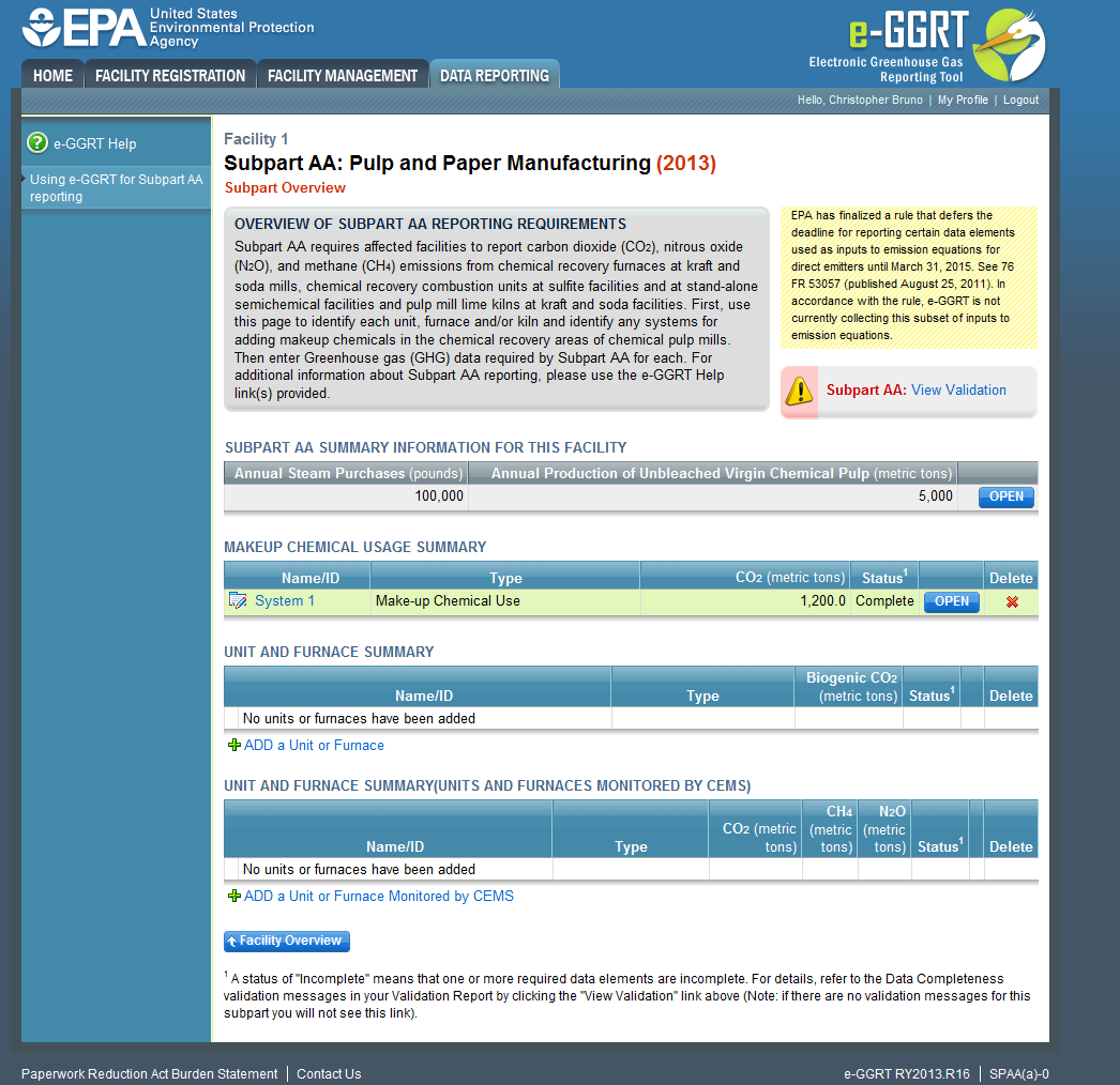 Subpart AA: Adding or Updating Emissions for unit type Make-up Chemical Use