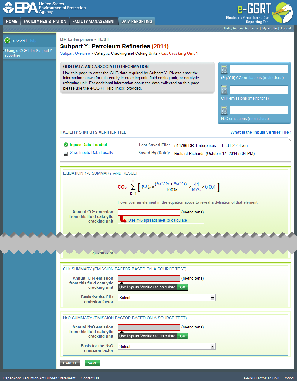 Subpart Y: CH4 Emissions Calculation: A Unit-Specific Emission Factor Based on a Source Test of the Unit