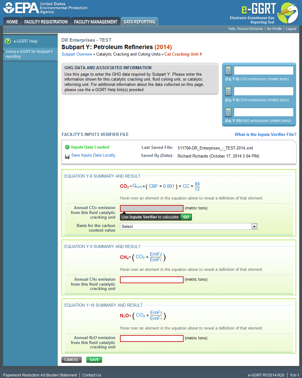 Subpart Y: Equation Y-8 Summary and Results