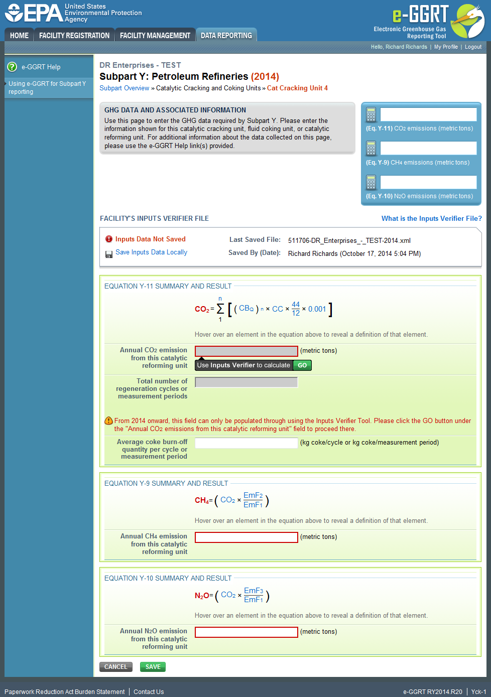 Subpart Y: Equation Y-11 Summary and Result