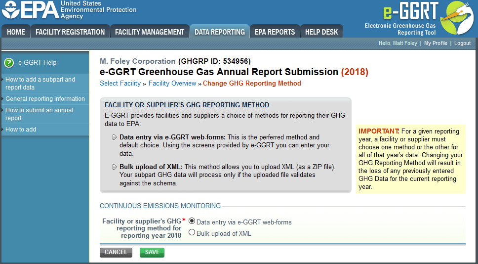 Select the radio button for the new reporting method