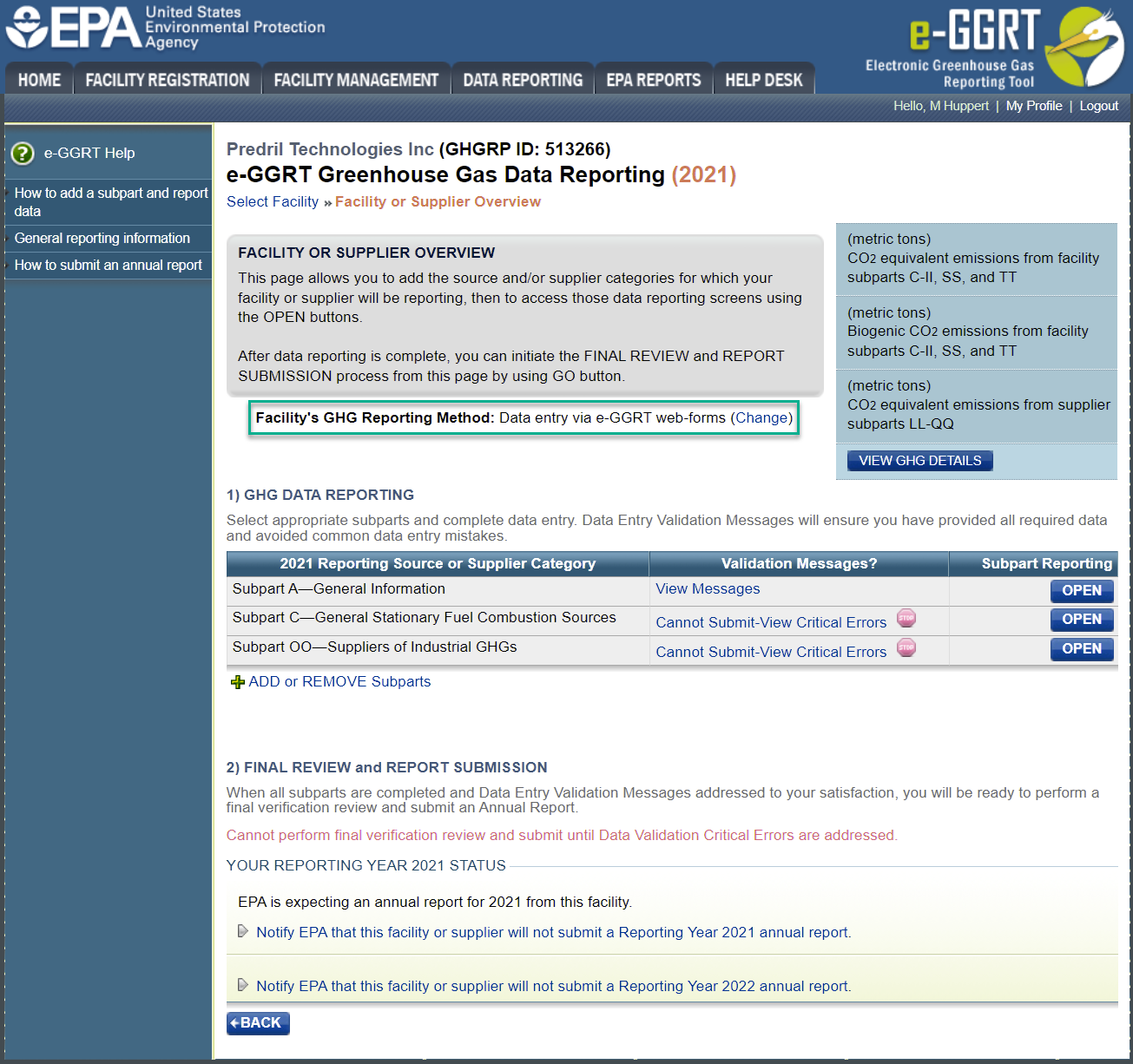 Click the Change link to view options for updating the reporting method