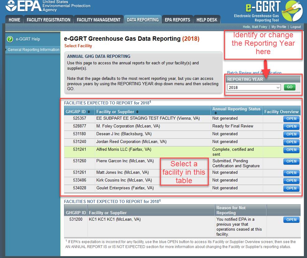 Data Reporting Tab Home Page