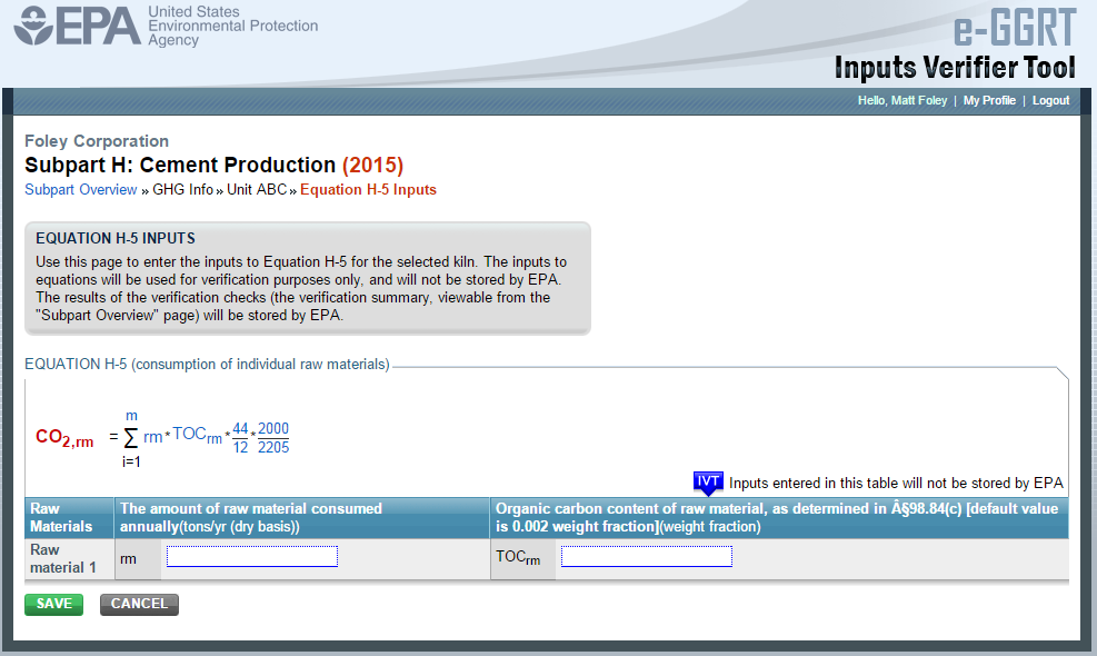 Subpart H: IVT Inputs
