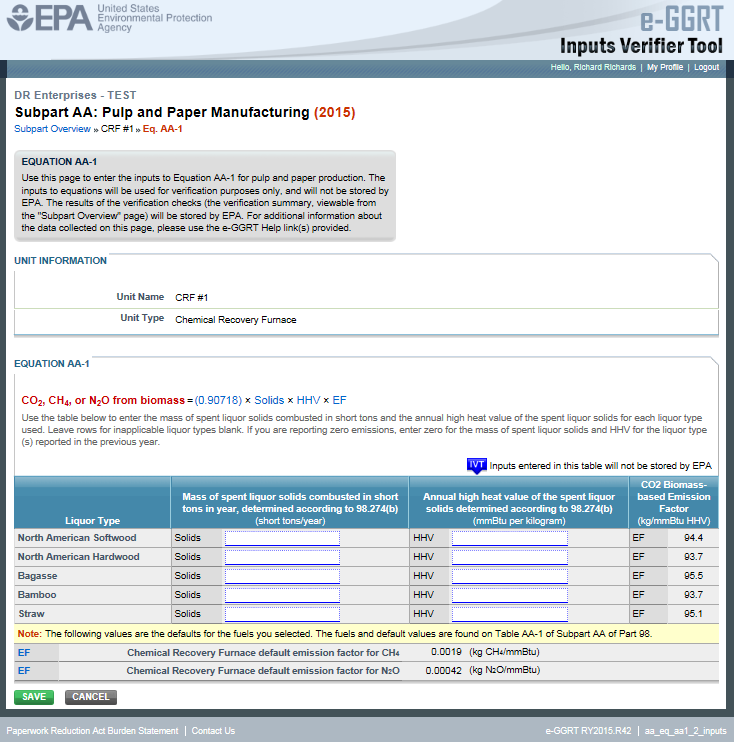 Subpart AA: IVT Inputs