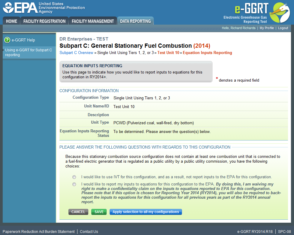 Subpart C Configuration Summary Combustion Questionnaire