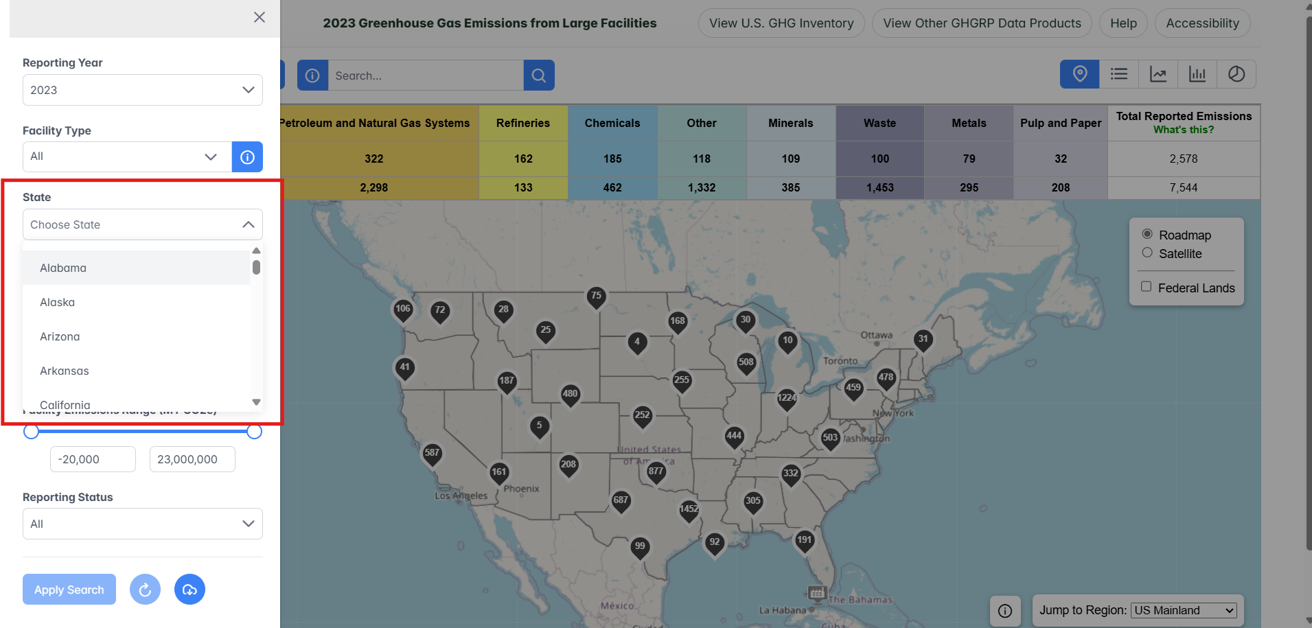 Map View Choose State