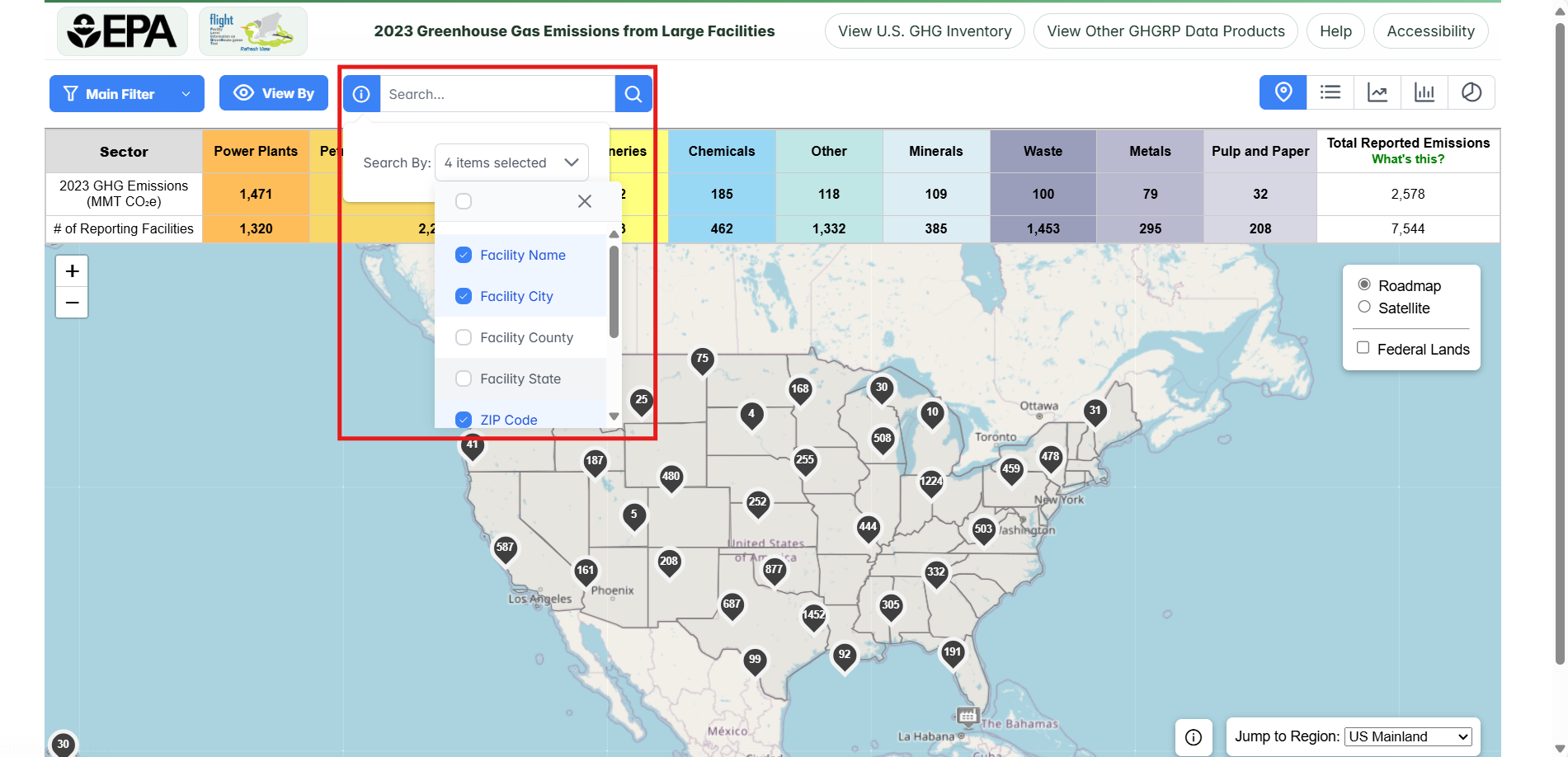 Map View Custom Search Checkboxes