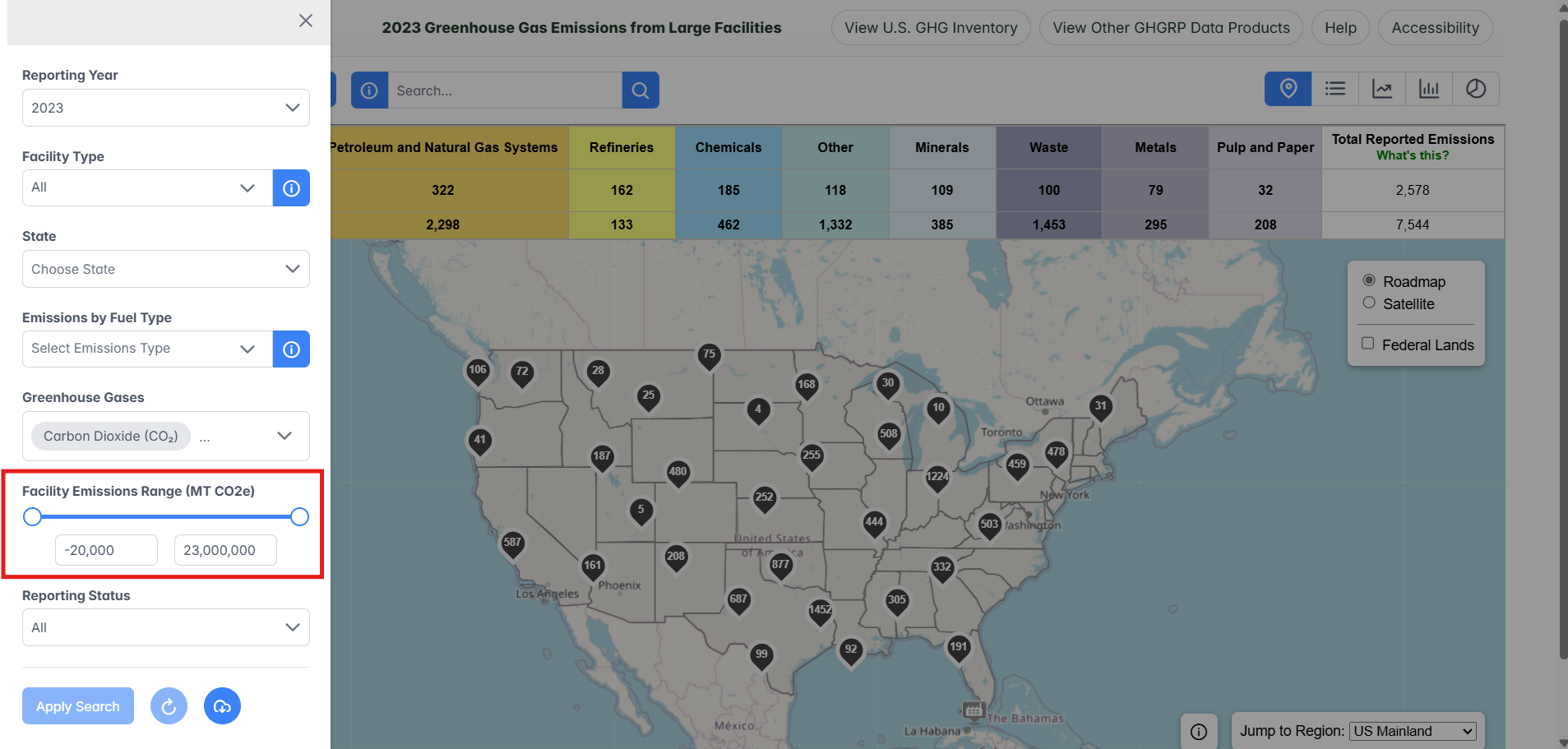Map View Emission Range