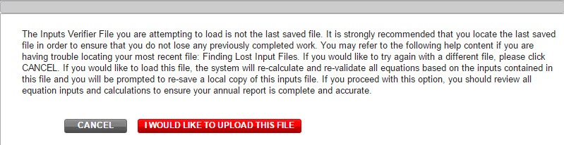 Input Verifier Tool Equation S-1 Inputs Reload Non-recent File