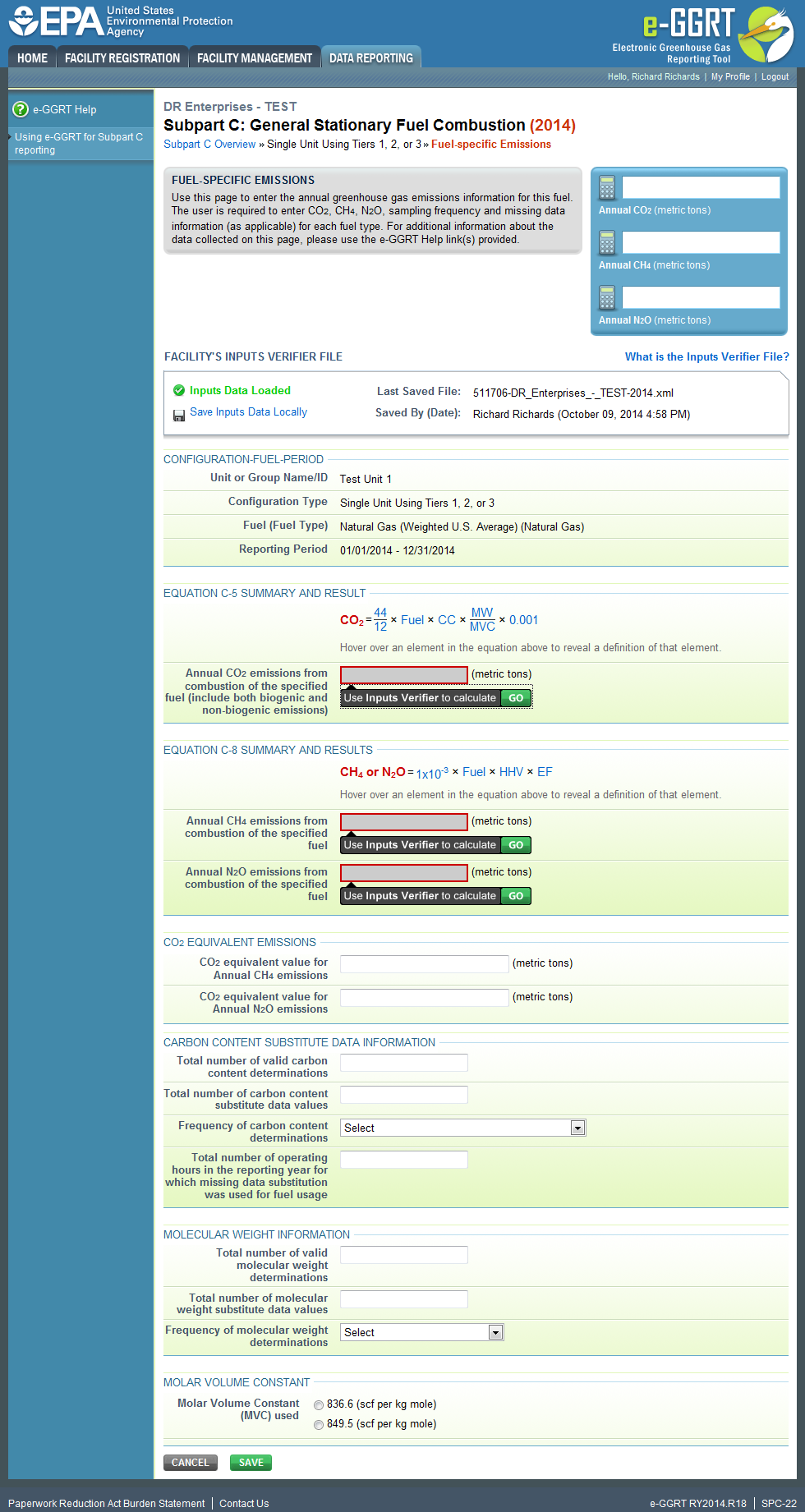 Subpart C Reporting Fuel-specific Emissions