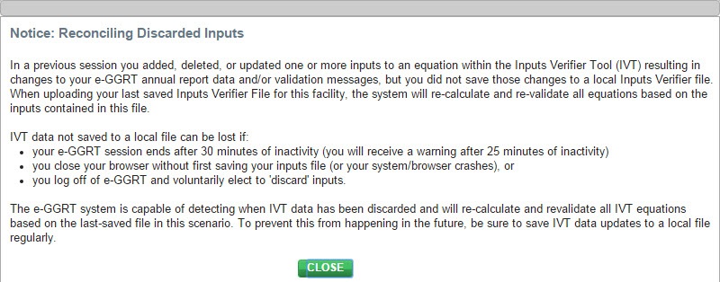 Input Verifier Tool Equation S-1 Inputs Reconcile Warning
