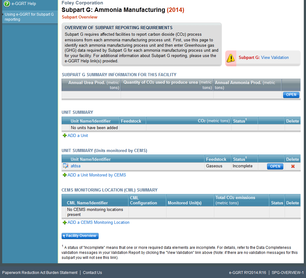 Subpart G: Step 1 - Add a CEMS Monitoring Location (CML)