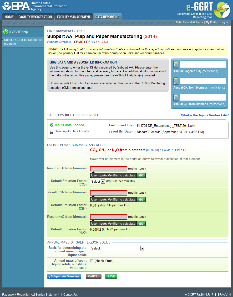 Subpart AA: Step 1 - Equations AA-1 / AA-2 Summary and Result