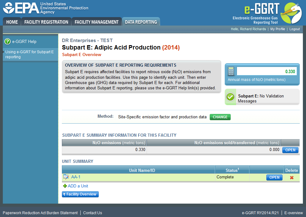 Subpart E: Step 1. Add an Adipic Acid Production Unit