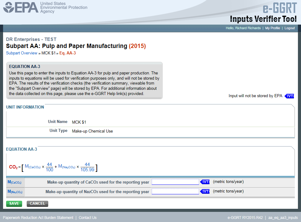Inputs Verifier Tool Equation AA-3 Inputs