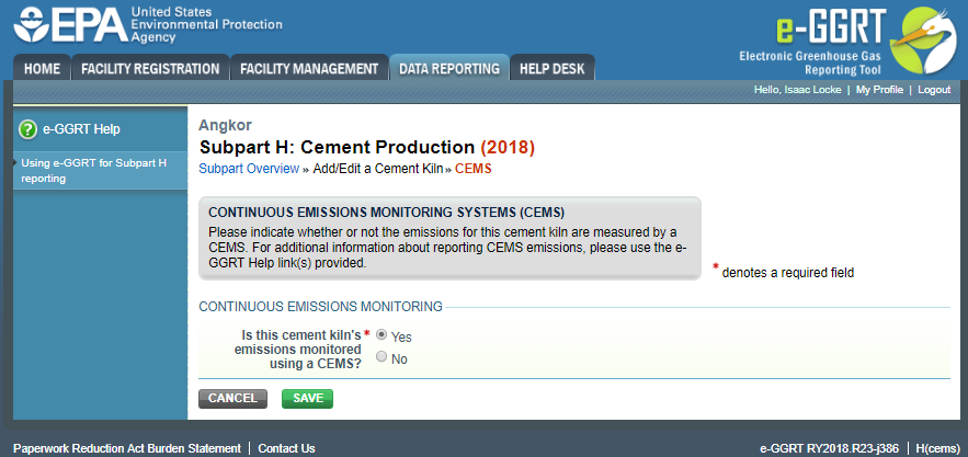 Subpart H: Step 2 - Indicate CEMS Utilization