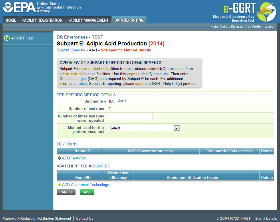 Subpart E: Site-specific Method Details page