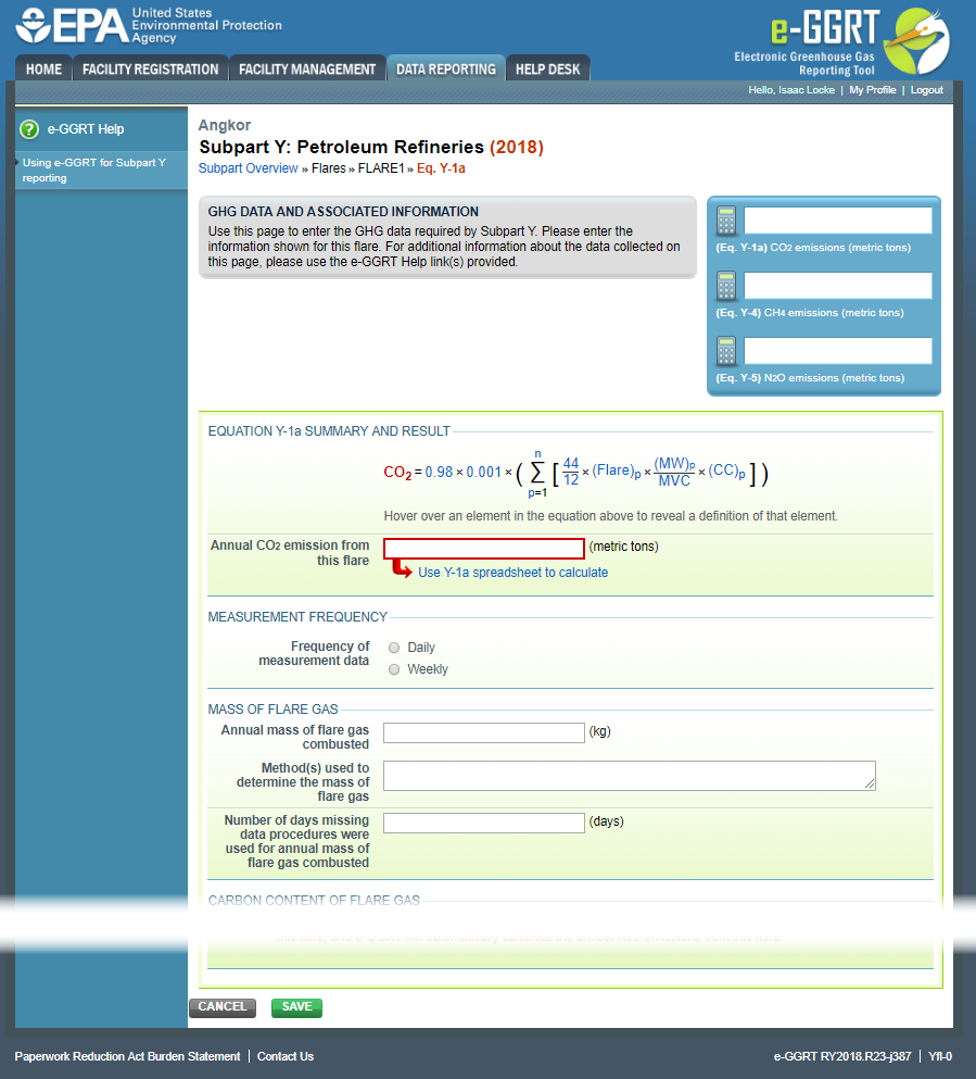 Subpart Y: Equation Y-1a Summary and Results