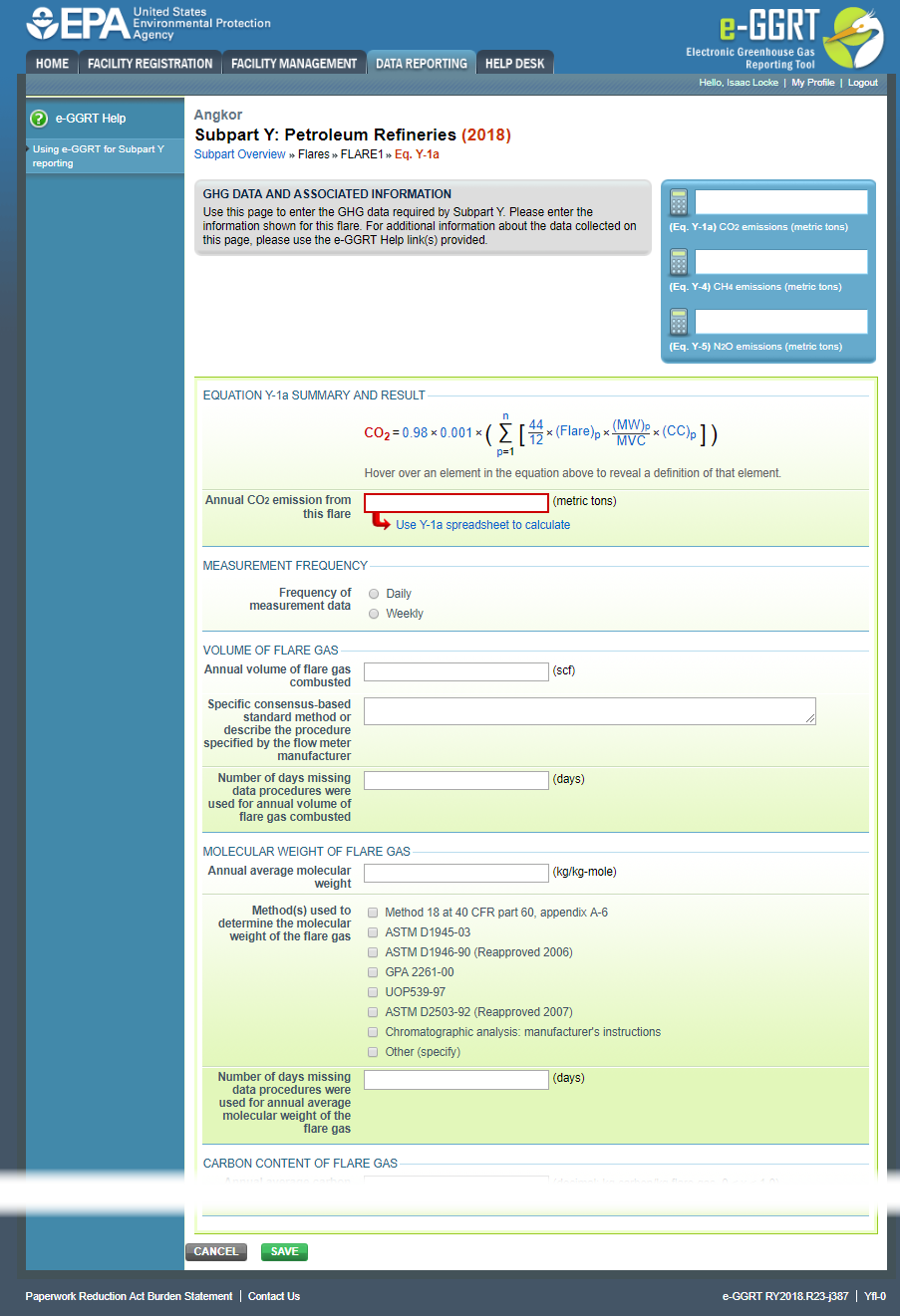 Subpart Y: Equation Y-1a CO2 Summary and Results