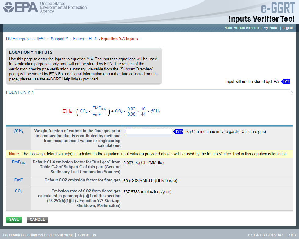 Subpart Y: Equation Y-4 Inputs in e-GGRT IVT