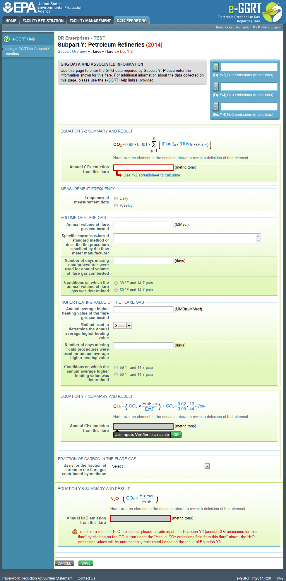 Subpart Y: Equation Y-2 Summary and Results