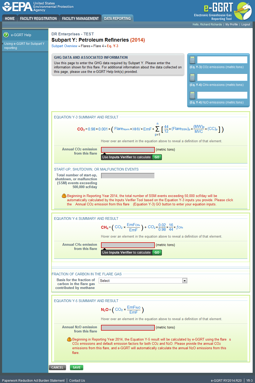 Subpart Y: Equation Y-3 Summary and Results