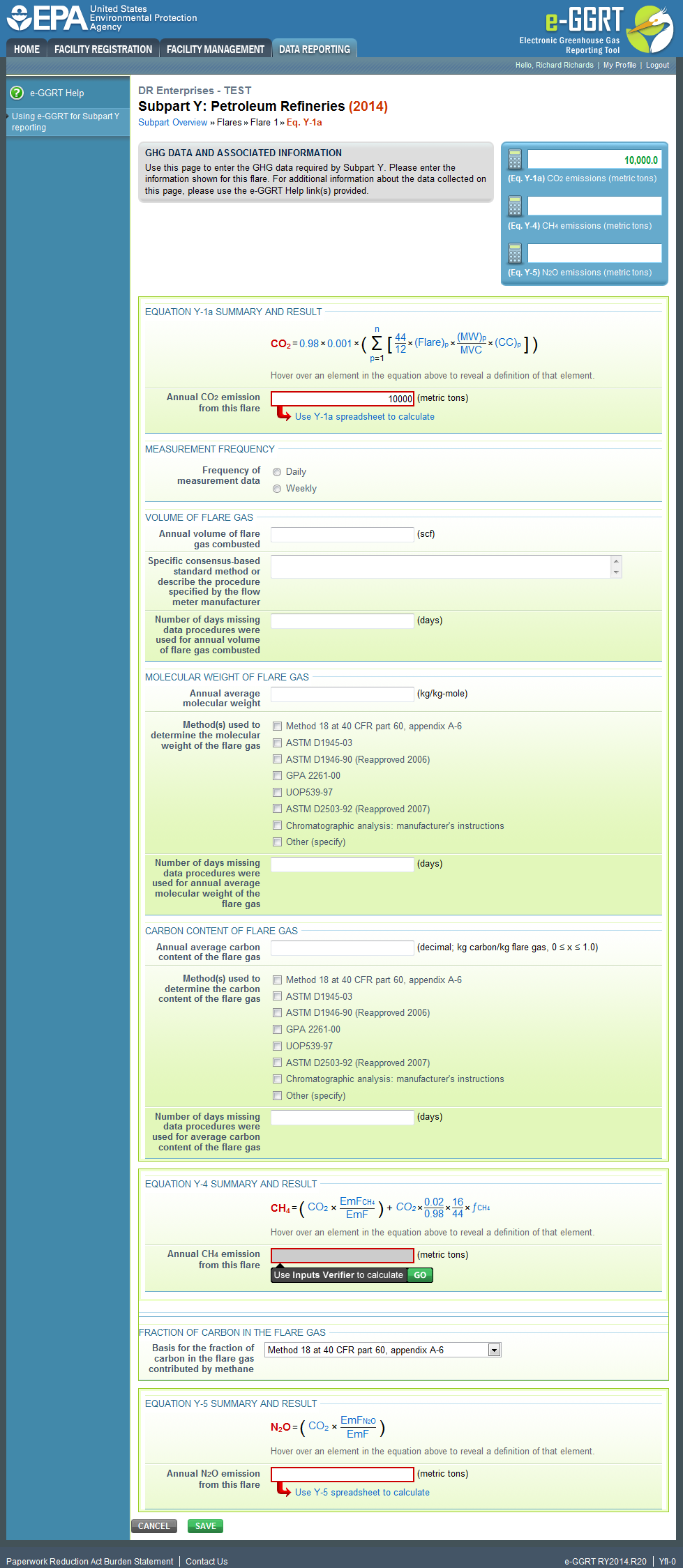 Subpart Y: Equation Y-1a Summary and Results