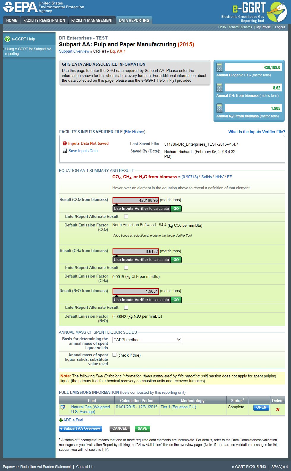 Subpart AA: Step 5 - Save Your Data